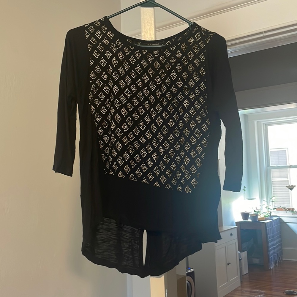 Lucky Brand Black/White 3/4 sleeve Patterned Blouse